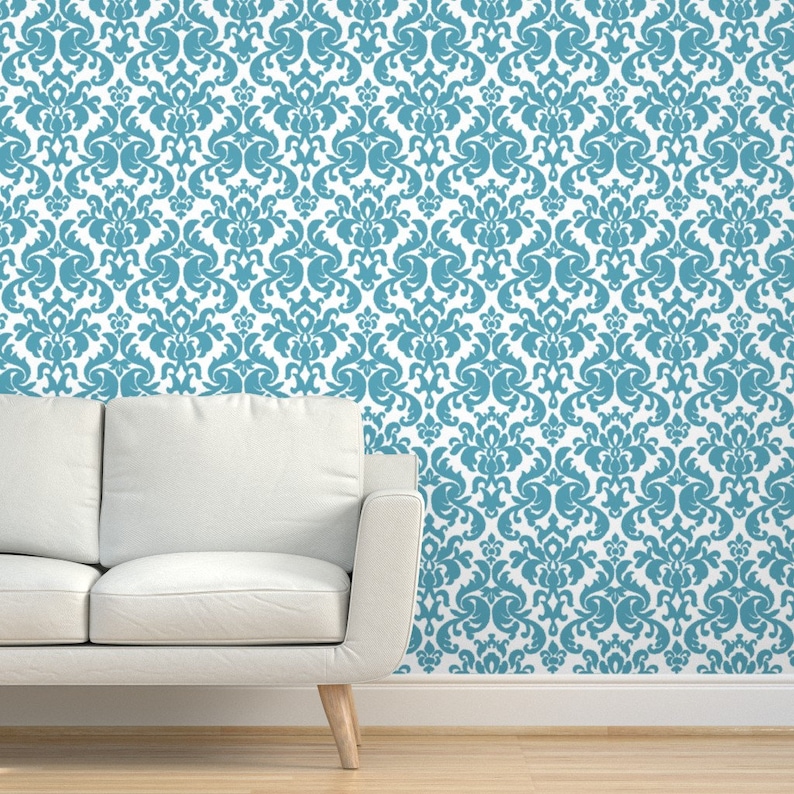 Damask Wallpaper Teal Ikat Damask by Etsy