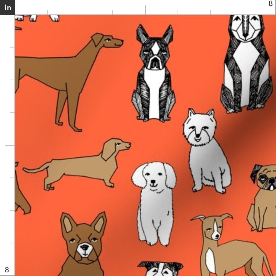 Dog Fabric Dogs // Orange Dogs Pets Pet Dog Bulldog Terrier | Etsy