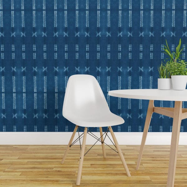 Adire壁紙 - Pricedesigns社製 Adire Mudcloth - Spoonflower社製 Adire Dye Blue カスタムプリント剥がせる粘着壁紙ロール