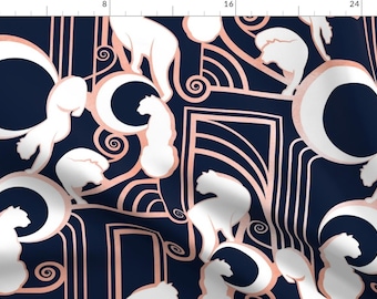 Art Nouveau Fabric - Deco Gatsby Panthers // Navy And Metal Rose By Selmacardoso - Art Nouveau Cotton Fabric By The Yard With Spoonflower