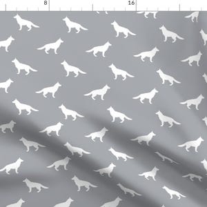 German Shepherd Silhouette On Gray Fabric - German Shepherd Silhouette Dog By Petfriendly - Dogs Cotton Fabric By The Yard With Spoonflower
