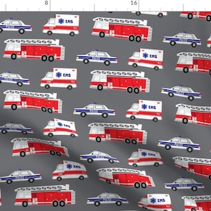 Fire Trucks Fabric - (Large Scale) First Responders Vehicles By Littlearrowdesign - Fire Trucks Cotton Fabric By The Yard With Spoonflower