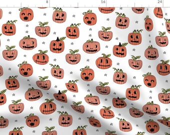 Halloween Fabric - Jack-O'-Lantern Halloween Cute Pumpkin Carving Hand Drawn  By Andrea Lauren - Cotton Fabric by the Yard with Spoonflower
