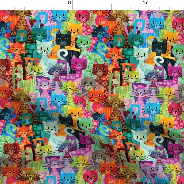 Colorful Cats Fabric - Pussies Galore Size 2 By Hippopottermiss - Colorful Cats Animal Children's Cotton Fabric By The Yard With Spoonflower