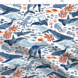 Nautical Animals Fabric -Ocean Life By Adenaj- Watercolor Ocean Sea Animals Coral Reef Upholstery Cotton Fabric By The Yard With Spoonflower