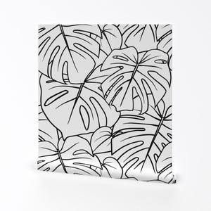 Monstera Wallpaper - Monstera - Black On White - Jumbo By Caytelyn - Tropical Neutral Removable Self Adhesive Wallpaper Roll by Spoonflower