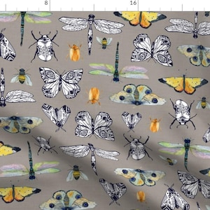 Insect Fabric - Insectopia Gray By Katebillingsley - Insect Modern Nature Bug Butterfly Moth Cotton Fabric By The Yard With Spoonflower