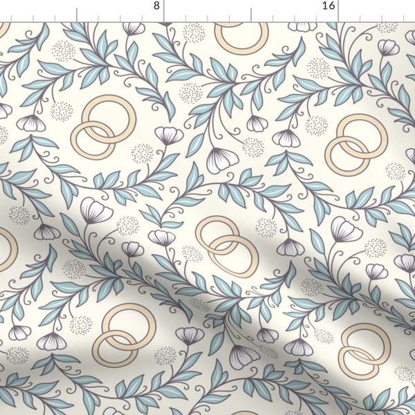 Wedding Fabric - Wedding Ring Floral by roucoucou -  Botanical Rings Flowers Anniversary Wedding Decor Fabric by the Yard by Spoonflower