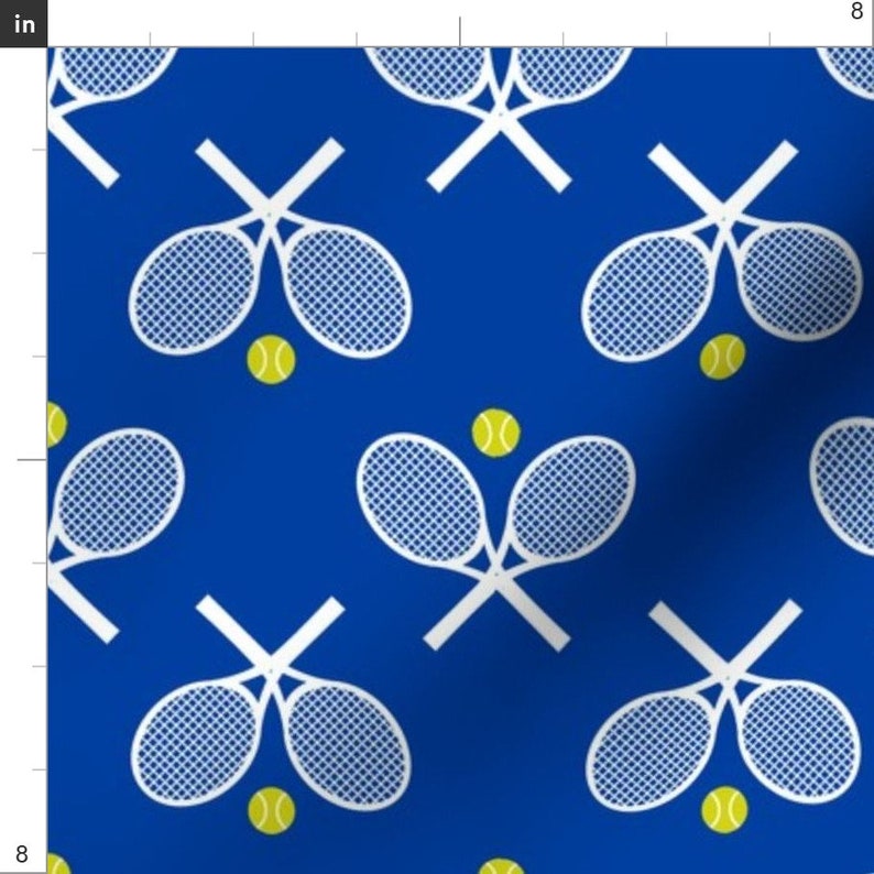 Tennis Fabric Tennis Racquets Blue By Freshlypieced Tennis Etsy