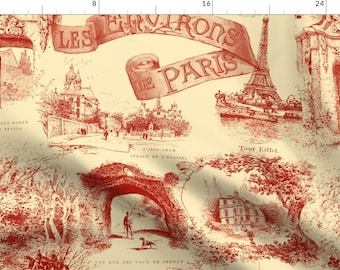 Paris Toile Fabric - Les Environs De Paris by peacoquettedesigns - Cream Beige Pale Yellow Paris France  Fabric by the Yard by Spoonflower