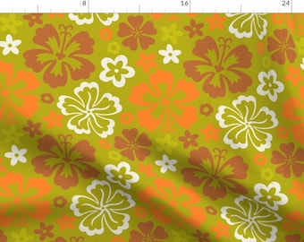 Retro Hibiscus Flowers Fabric - Aloha Flowers 7c By Muhlenkott- Hibiscus Tropical Hawaiian Floral Cotton Fabric By The Yard With Spoonflower