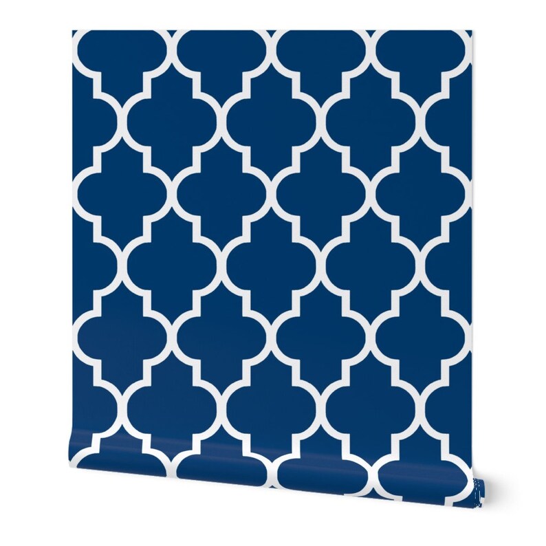 Blue Wallpaper White on Navy Blue by Willow Lane Textiles - Etsy