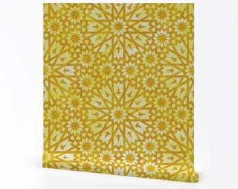 Moroccan Wallpaper - Tangier Moroccan By Schatzibrown - Yellow Ornate Indian Mandala Removable Self Adhesive Wallpaper Roll by Spoonflower