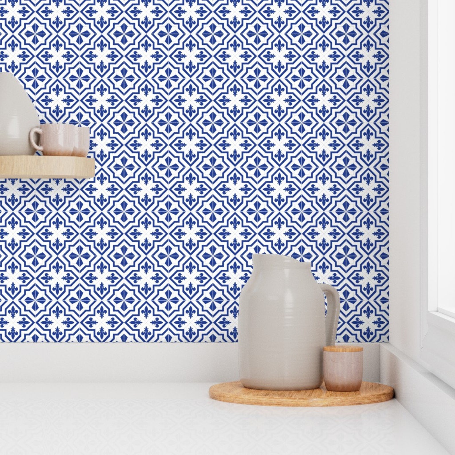 Fleur De Lis Tile Wallpaper Delft Fleur by Lucielou Tiles - Etsy