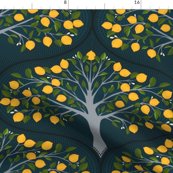 Lemonade Fabric - Midnight Lemon Trees By Ceciliamok - Lemon Tree Modern Kitchen Decor Cotton Fabric By The Yard With Spoonflower