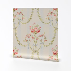 Feminine Floral Removable Peel and Stick Wallpaper - Vintage Victorian Rococo  - Wall Art Wall Decor - The Elysee  by peacoquettedesigns