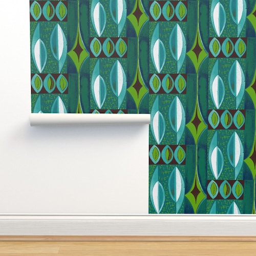 Midcentury Wallpaper Take 5 Teal by Studiofibonacci Etsy