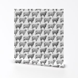 Sheep Wallpaper - Vintage Sheep In Black White By Cloudycapevintage - Custom Printed Removable Self Adhesive Wallpaper Roll by Spoonflower