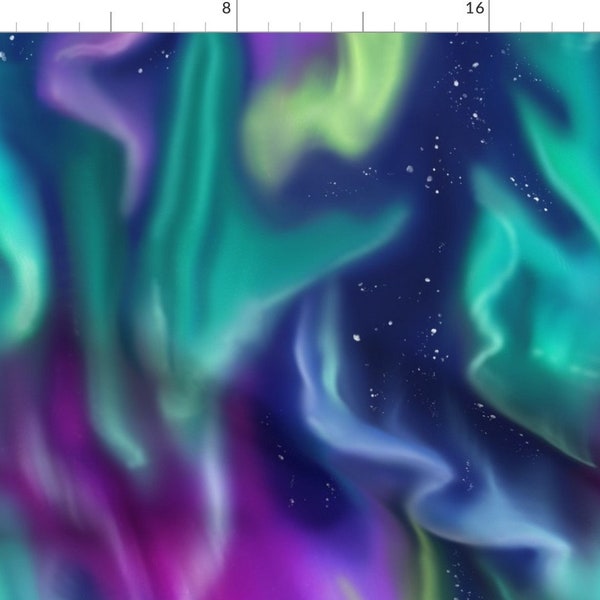 Northern Lights By Ronya Lake - Stars Sky Night Colorful Cotton Fabric By The Yard With Spoonflower