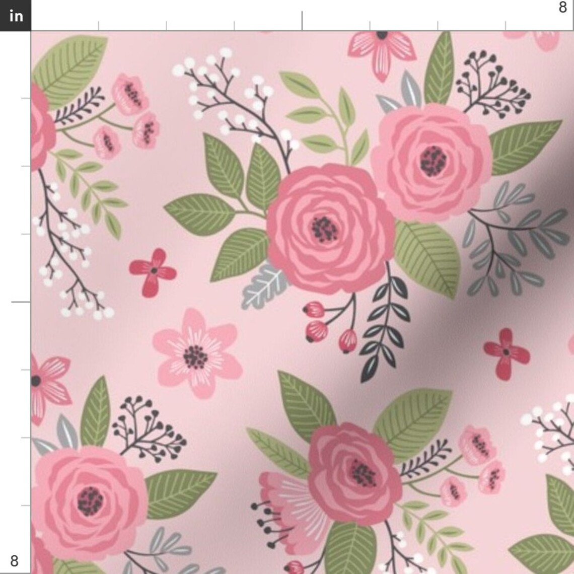 Pink Flowers Fabric Vintage Inspired Antique Floral Flowers Etsy