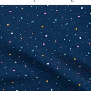 Ditsy Space Fabric - Space Pattern by stolenpencil - Science Galaxy Cosmos Planets Universe Education Blue Fabric by the Yard by Spoonflower