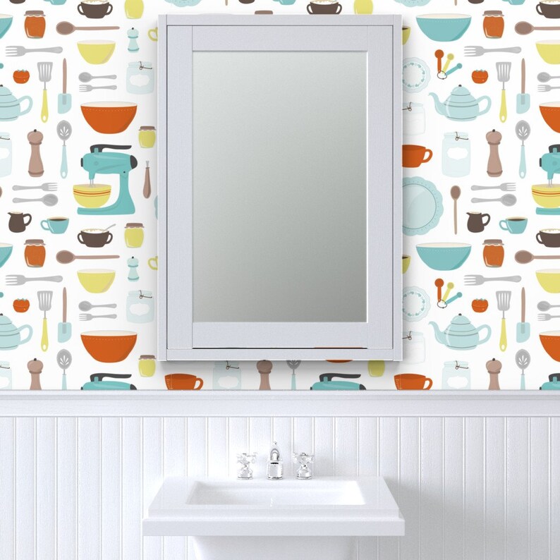 Vintage Kitchen Wallpaper - My Vintage Kitchen By Calobeedoodles- Retro Custom Printed Removable Self Adhesive Wallpaper Roll by Spoonflower image 8