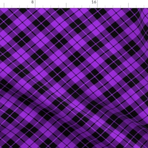 Diagonal Plaid Fabric - Bright Purple And Black Diagonal Tartan By Weavingmajor - Diagonal Check Cotton Fabric By The Yard With Spoonflower
