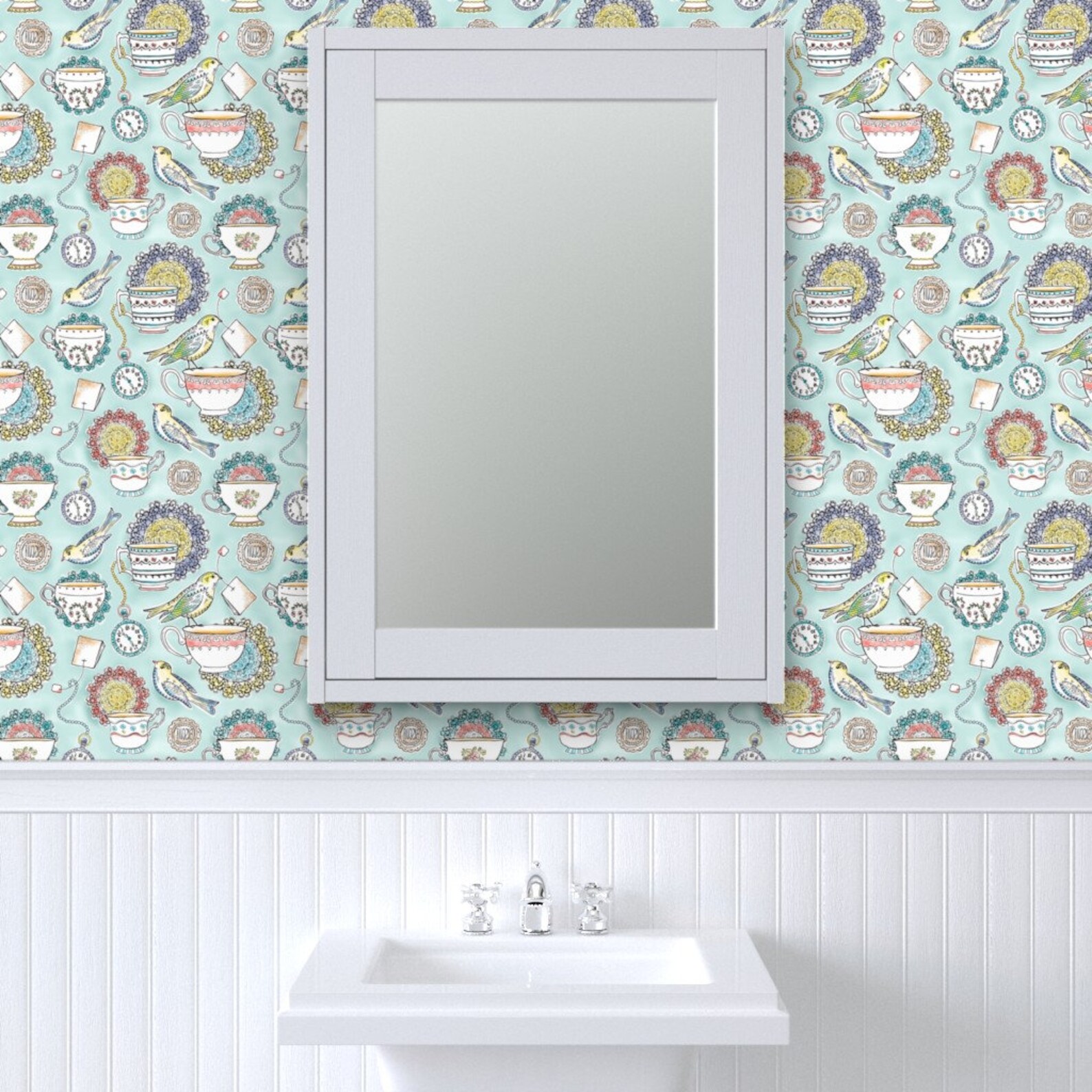 Tea Wallpaper Afternoon Tea Bird Watercolor Large by - Etsy