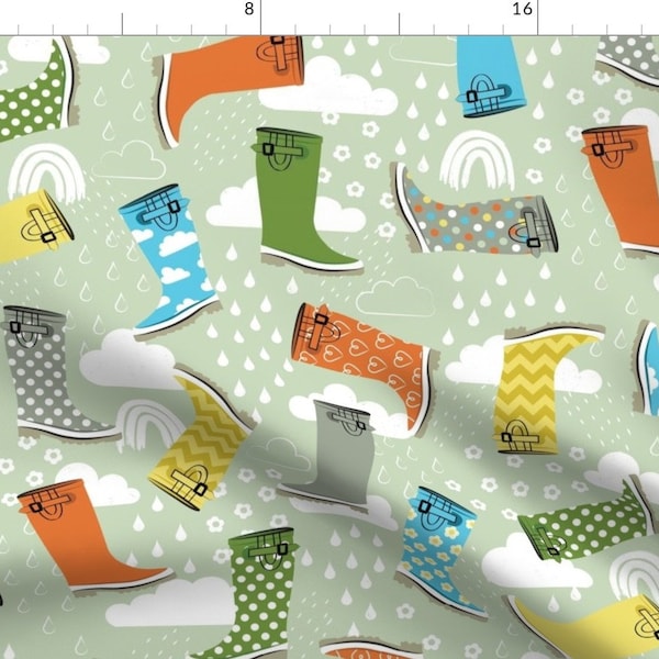 Patterned Rain Boot April Showers Fabric - Bootsy By Lellobird - Rain Boot Rainy Day Spring Cotton Fabric By The Yard With Spoonflower