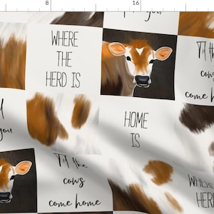 Brown Fabric - Cows Cheater Quilt by kaldreadesigns -  Cows Cheater Quilt Cow Quilt Blocks Farmhouse  Fabric by the Yard by Spoonflower