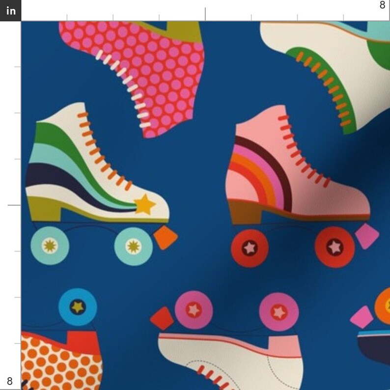 Roller Derby Skating Retro Pattern Fabric Skate Envy Roller Etsy