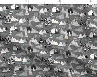 Mountain Fabric - Adventure Awaits (Charcoal) Small By Nouveau Bohemian - Mountain Arrow Gray Cotton Fabric By The Yard With Spoonflower