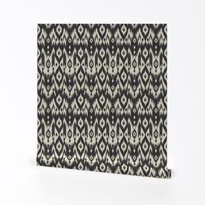 Ikat Pattern Wallpaper - Black Cream Tribal By Bohemiangypsyjane - Ikat Custom Printed Removable Self Adhesive Wallpaper Roll by Spoonflower