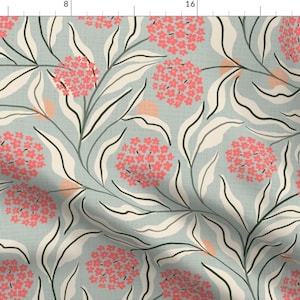 Hydrangea Flowers Fabric - Trailing Flora by kittenlane - Modern Garden Muted Dusty Blue Botanical Vines Fabric by the Yard by Spoonflower