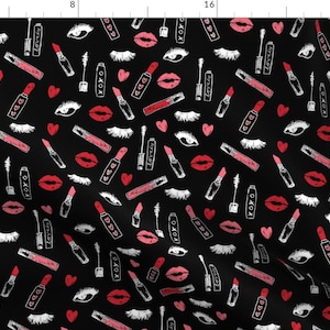 Makeup Fabric - Makeup Lipstick Eyelashes Beauty Valentines Day Black By Charlottewinter - Cotton Fabric By The Yard With Spoonflower
