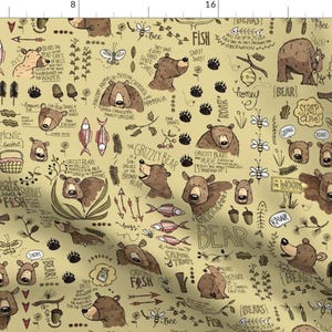 Bear Cute Animal Nursery Illustration Fabric - Too Much To Bear - Colour! By Mulberry Tree - Bear Cotton Fabric By The Yard With Spoonflower