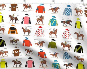 Off To The Races Fabric - American Triple Crown Winners by leroyj - Black Twine Horses Horse Racing Derby Fabric by the Yard by Spoonflower