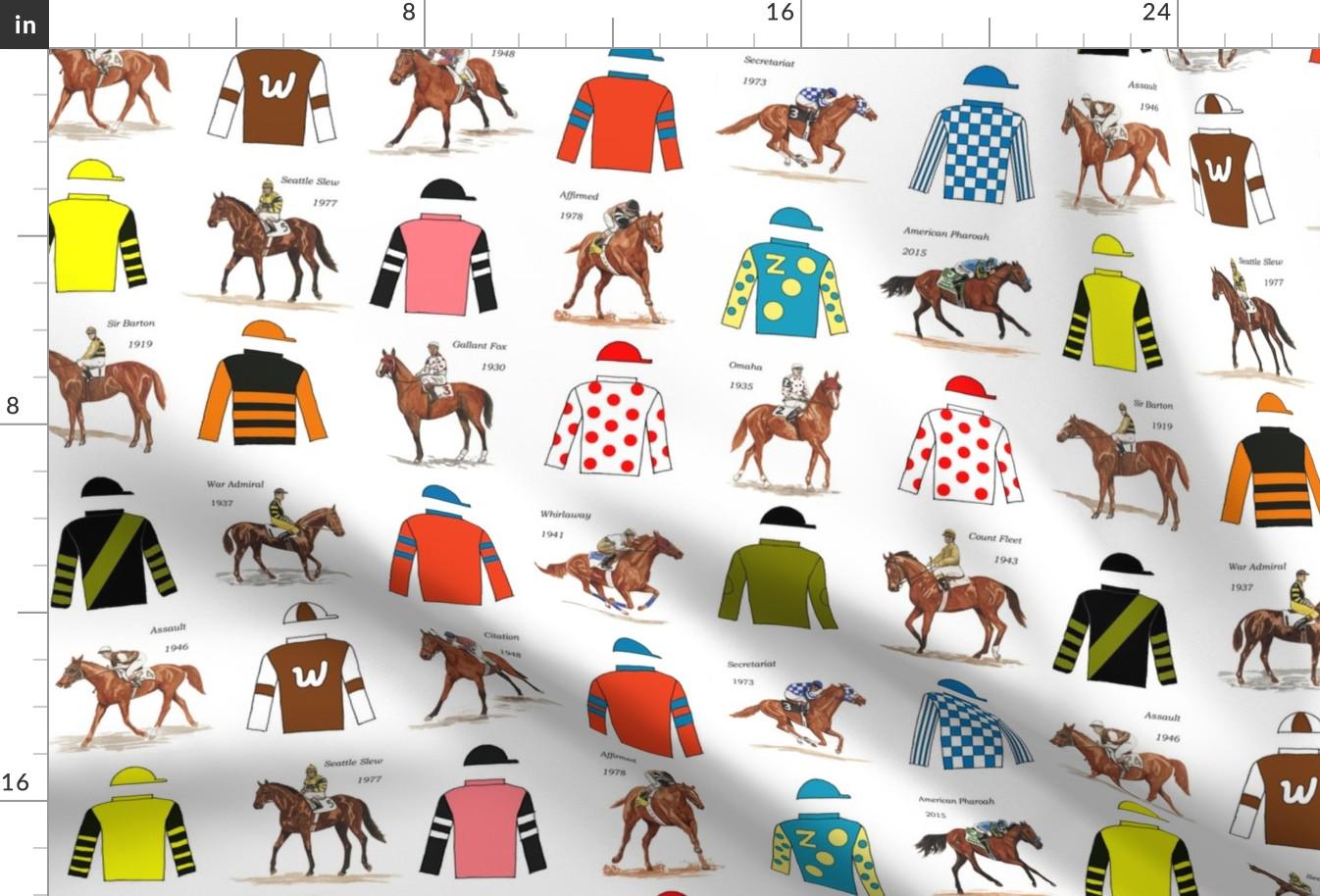 Off To The Races Fabric - American Triple Crown Winners by leroyj