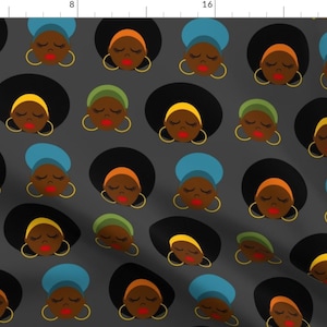 Afro Fabric - Afro Head Wraps by seaside_snuggles_qpc - African Black Lipstick Women Colorful Eyelashes Fabric by the Yard by Spoonflower
