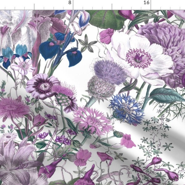 Lilac Wildflowers Fabric - Bloomin' Lovely Twilight On White By Peacoquettedesigns - Purple Cotton Fabric By The Yard With Spoonflower