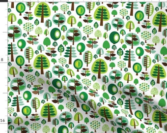 Tree Fabric - Retro Green Nature Tree Leaf And Forest By Littlesmilemakers - Retro Forest Cotton Fabric By The Yard With Spoonflower