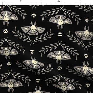 Halloween Fabric - Spooky Moths (Black) By Therewillbecute - Moth Spooky Black White Moody Cotton Fabric By The Yard With Spoonflower
