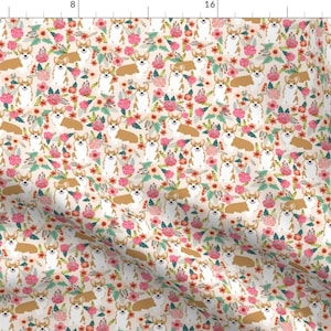 Corgi Fabric - Corgi Florals Pet Dog Welsh Corgi Vintage Florals Fabric By Petfriendly - Dog fabric by the yard with Spoonflower