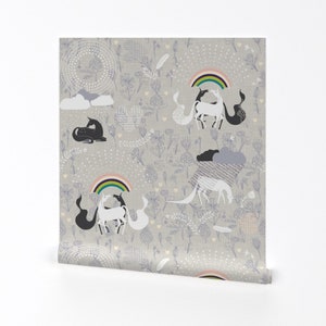 Unicorn Nursery Wallpaper - Love Rainbow By Nouveau Bohemian - Whimsical Spoonflower Custom Printed Removable Self Adhesive Wallpaper Roll