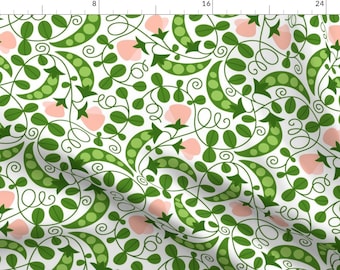 Vegetable Garden Fabric - Blooming Peas By Kancerina - Green Pink Gardening Veggies Fresh Produce Cotton Fabric By The Yard With Spoonflower