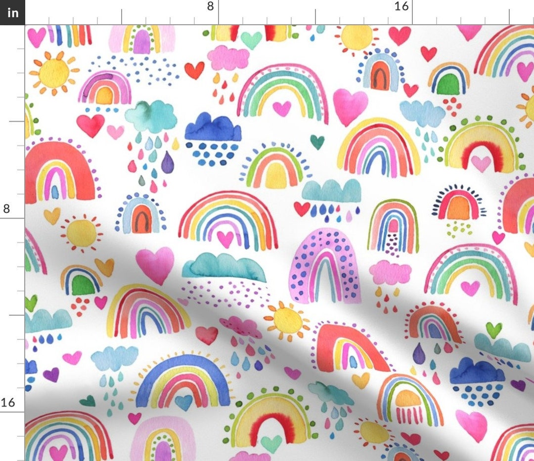 Rainbow Fabric Rainbows of Hope in the Sky by Ninola-design White ...