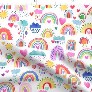 Rainbow Fabric - Rainbows Of Hope In The Sky By Ninola-Design - White Rainbow Kid's Happy Sweet Cotton Fabric By The Yard With Spoonflower