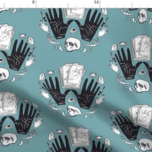Spooky Fabric - Curses And Spells Damask Black And Blue By Bella Modiste - Witch And Sorcery Cotton Fabric By The Yard With Spoonflower