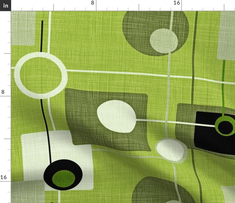 MidCentury Modern Fabric Retro Trendy Orbs And Squares Lime Etsy