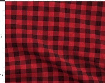 Western Plaid Fabric - Rustic Check - Bright Red By Thecalvarium - Western Buffalo Plaid Red Cotton Fabric By The Yard With Spoonflower